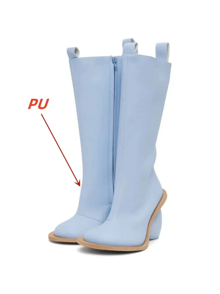 2024 New Women's Genuine Leather Mid Top Boots Fashion Round Toe High Heel Ankle Shoes with Zipper Stylish Comfortable Footwear