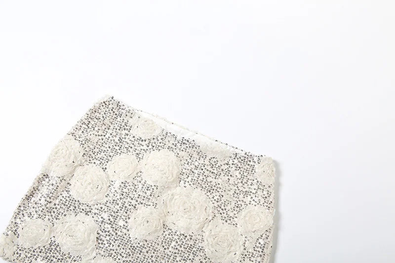 Mozision Sparkle Sexy Two Piece Set Women Elegant Square Collar Sleeveless Tank Top And Mini Skirt Matching Sets Club Dress Set