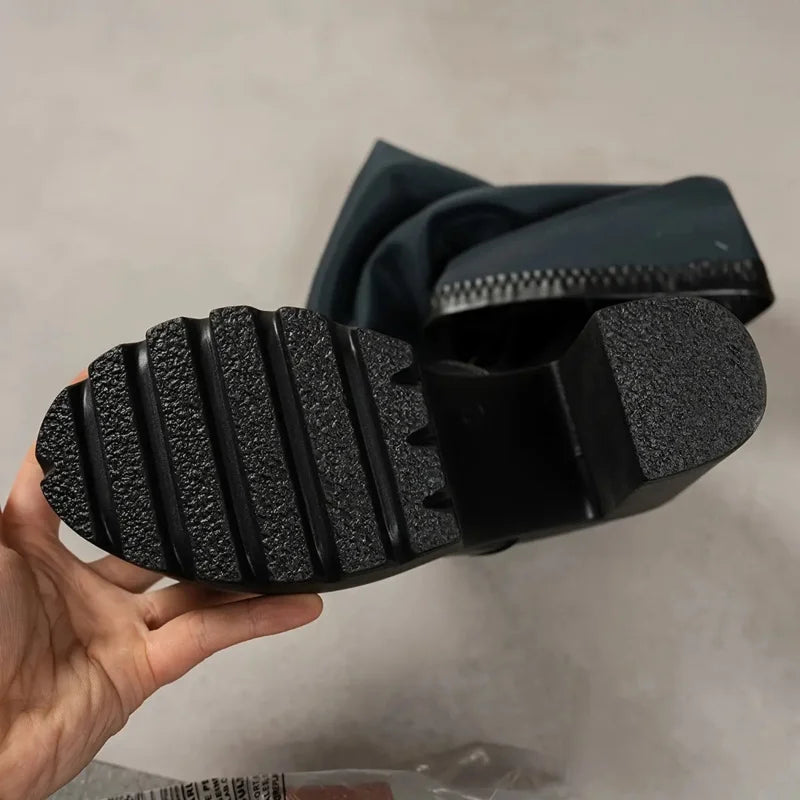 Women's Over-the-Knee Long Boots Minimalist Design Crafted from firm leather Thick-soled high-heeled design Fashionable