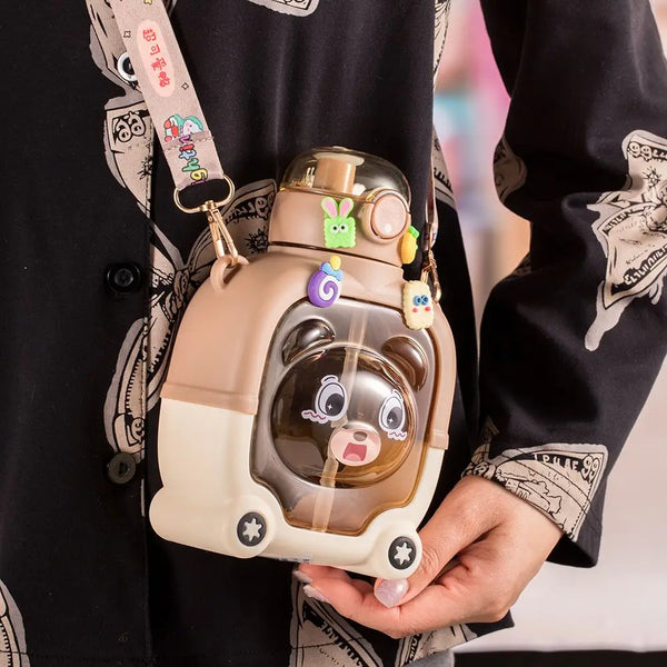 1L Water Bottle for Girls Cute Bear Plastic Cup Cartoon Travel Straw Mug Summer Sport Drink Kettle Portable Kawaii Kids Tumbler Wofashion.xyz