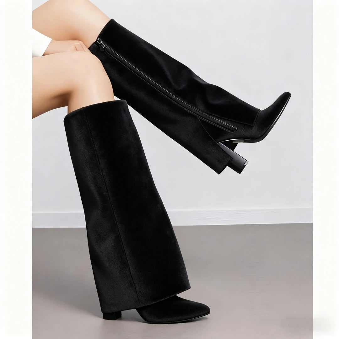 European and American Autumn and Winter New Pointed Straight Leg Skirt Boots for Women, Large Size Thick High Heels Pants Boots