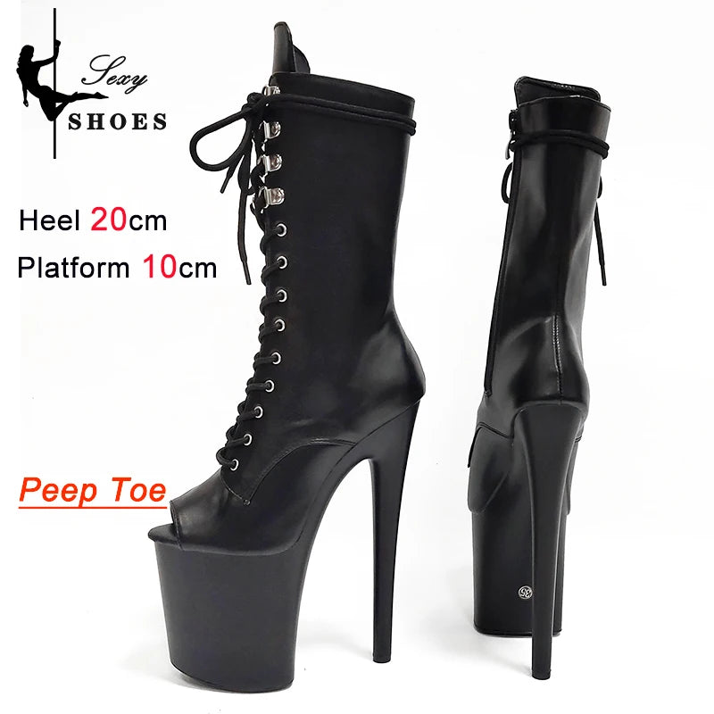 20CM Thin Heels Ankle Boots Extended Shoes length Platform Peep Toe High Heels Pole Dance Shoes Women Side Zipper Botas Mujer