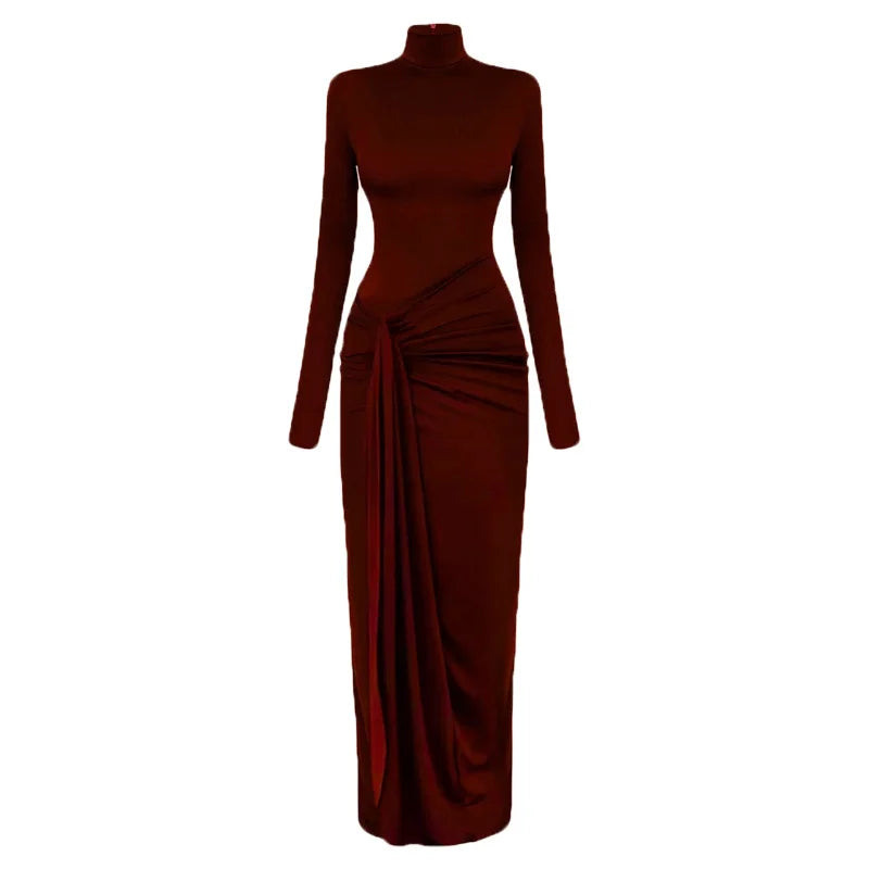 Tossy Fashion Pleated Bandage Long Dress For Women High Waist Slim Patchwork Long Sleeve Elegant Commute Women's Maxi Dress 2025