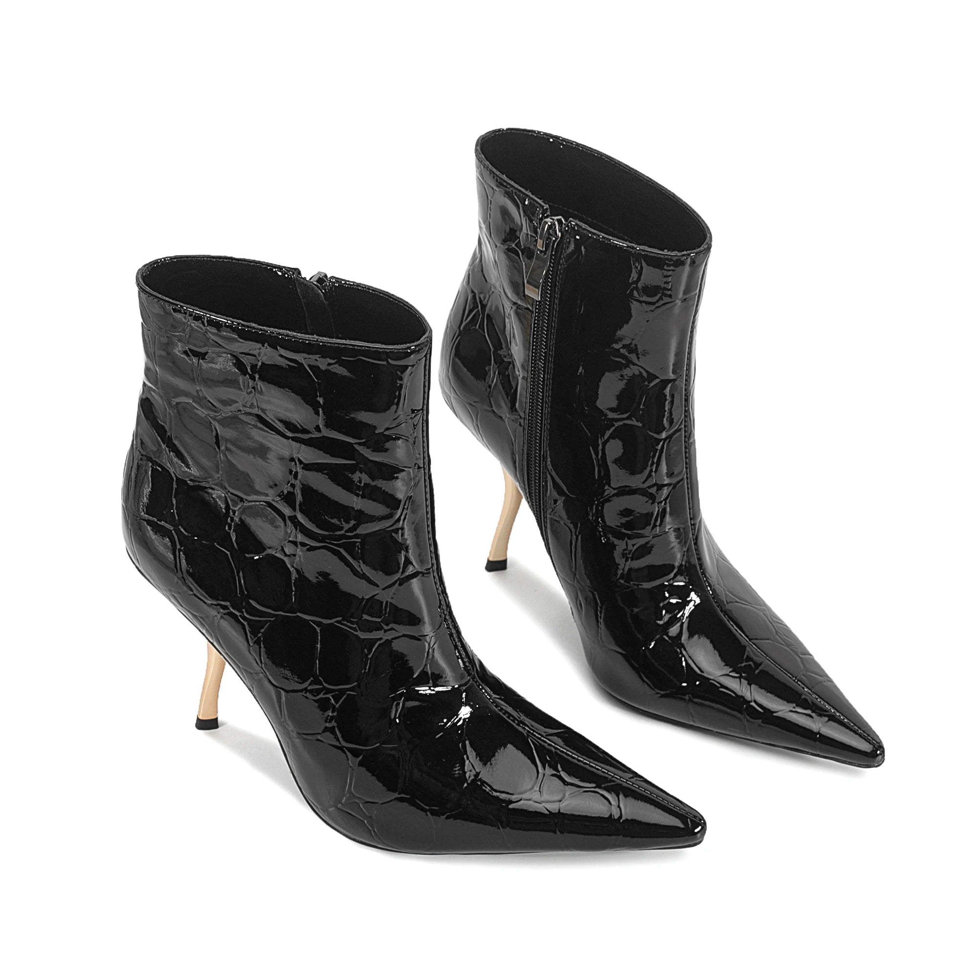 2025European AndAmerican Women's Autumn Andwinter New Style Metal High Heels,advanced Stonepattern Sidezipper Pointed Shortboots