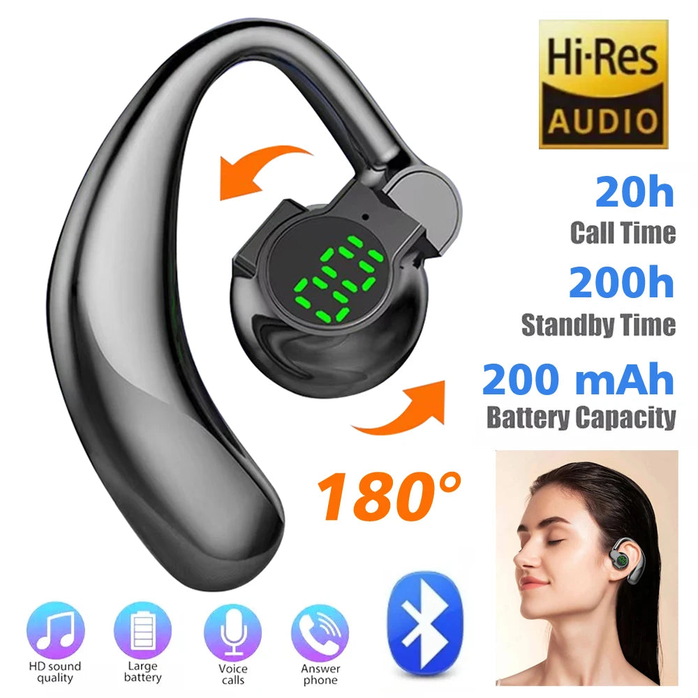 Wireless Headphones Bluetooth 5.4 Ear Hook Earphones with Microphone Handsfree HD Call Noise Cancelling Headset for Driving Wofashion.xyz