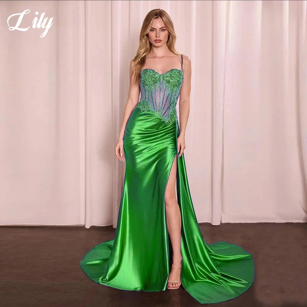 Lily Blue Charming Prom Dress Lace Appliques Sweetheart Prom Gown High Side Split Mermaid Evening Dresses robe soirée Customized