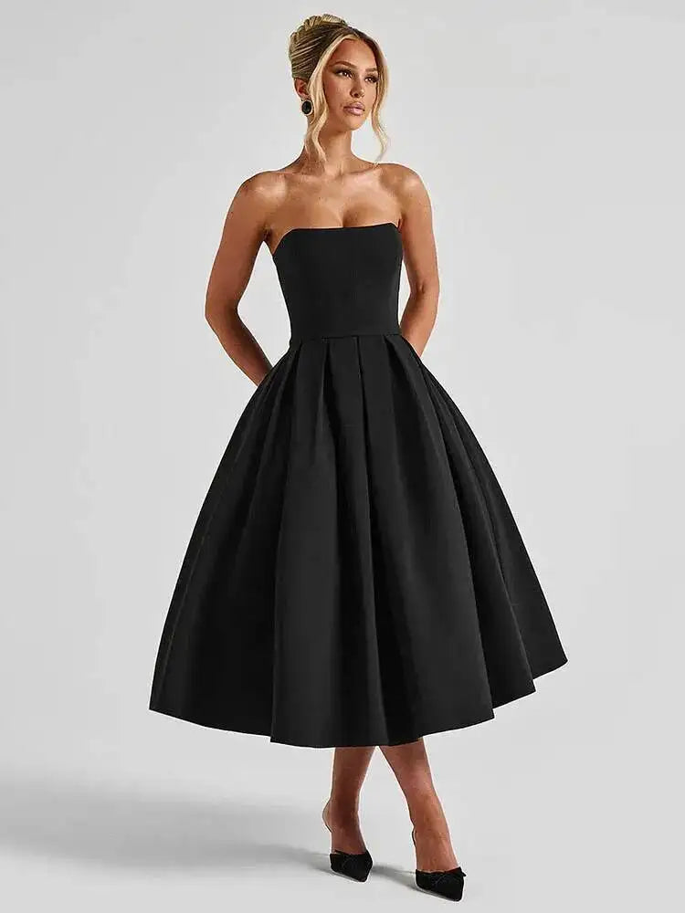 Mozision Off-shoulder Strapless Sexy Midi Dress Women Summer Fashion Sleeveless Backless High Waist A-line Club Long Dress