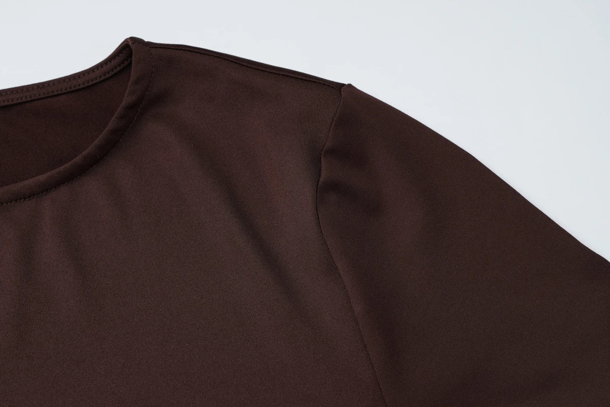 Dulzura Autumn Fashion Elegant O-Neck Long Flare Sleeve Ruched Slim Fit Ribbon Long Dress Women'S Solid Casual Party Club Outfit