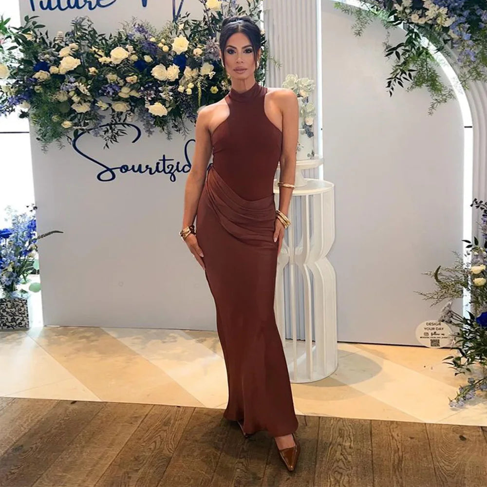 Mozision Women Sexy Party Club Evening Bodycon Sleeveless Long Dress Backless Soild Color Elegant Summer Dress