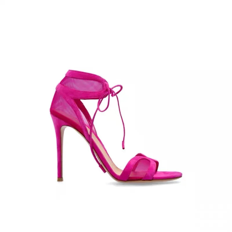 European and American Women's Summer Sexy High-heeled Fashion Week Runway Show Hollow Mesh Cross Strap Banquet Sandals