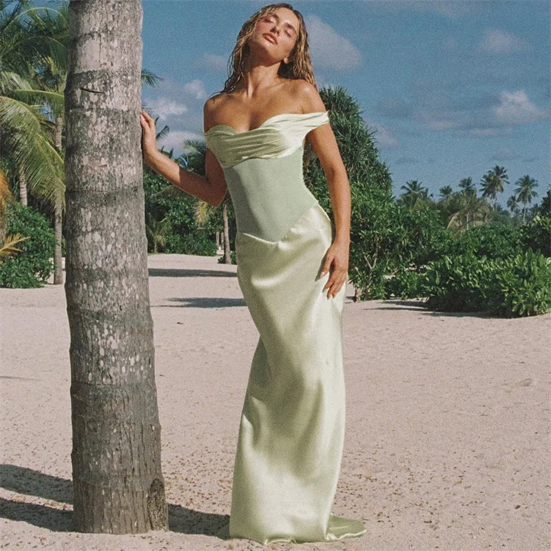 Mozision Off-shoulder Backless Sexy Maxi Dress For Women Fashion Patchwork Strapless Sleeveless Bodycon Club Party Long Dresses