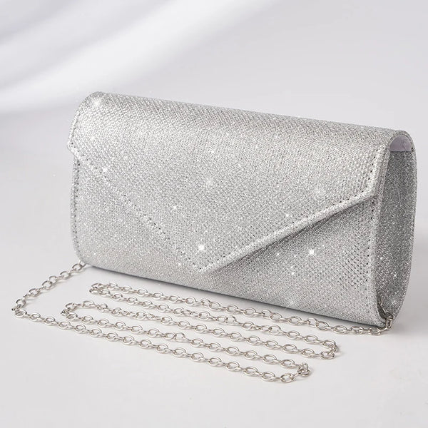 Women Envelope Evening Bag Glitter Ladies Chain Shoulder Bags Shiny Silver Long Purse Female Wedding Party Clutches Mini Handbag Wofashion.xyz