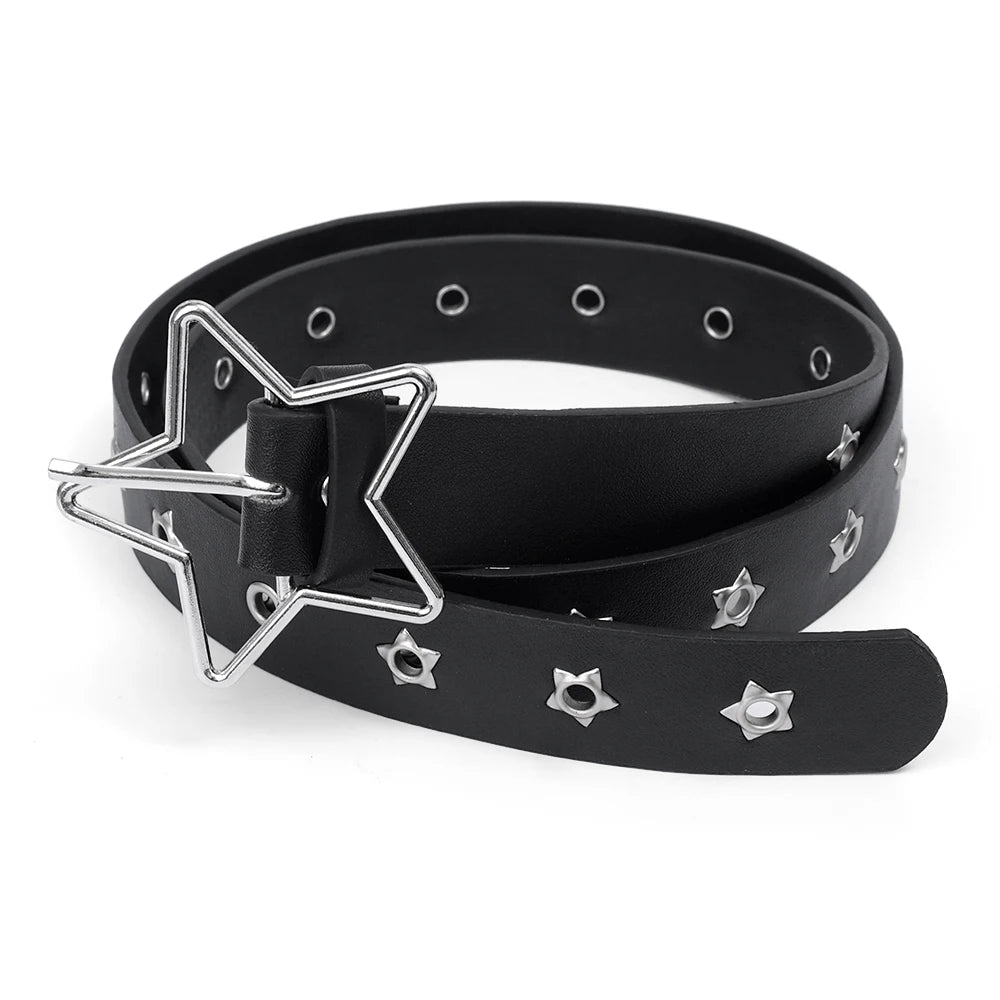 Star Eye Rivet Belt Goth Style Double Pin Buckle Man/woman Fashion Casual Punk Style Pu Leather Waistband for Jeans Y2K Belt
