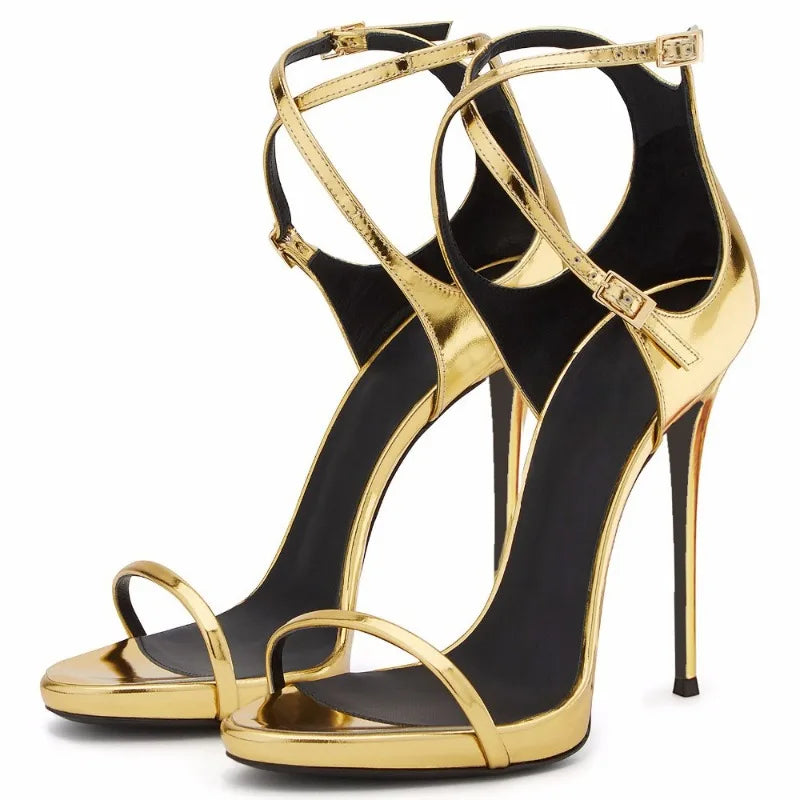 European and American Fashion Cross Tie Sandals, Women's Sexy One Line Strap Slim High Heels, Runway Shoes, Banquet Sandals