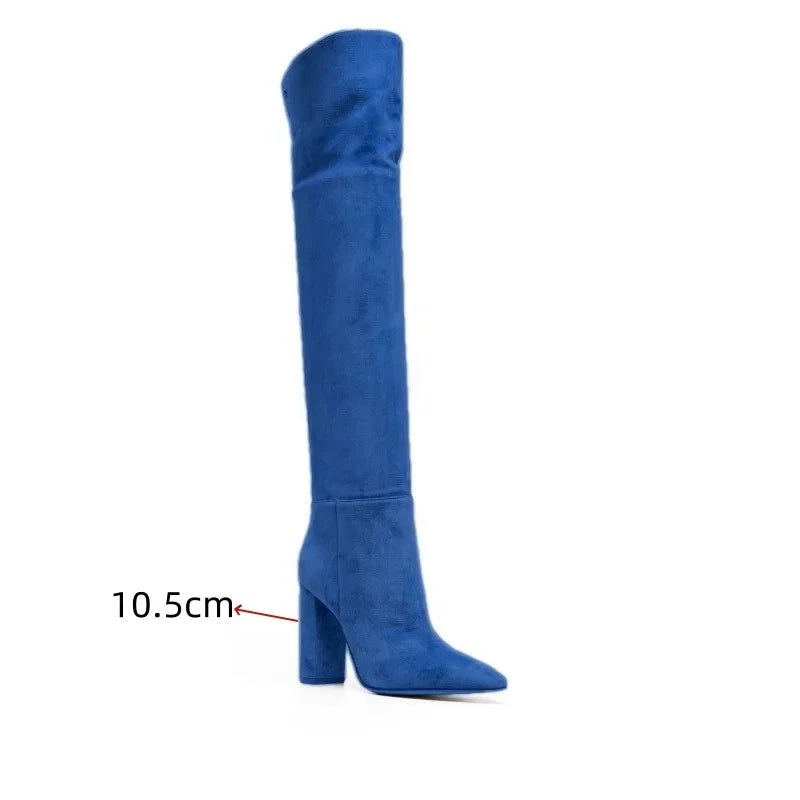 Ladies' Autumn and Winter Suede Thick High-heeled Oversized Knee High Boots, European and American Sexy Versatile Sleeve Boots