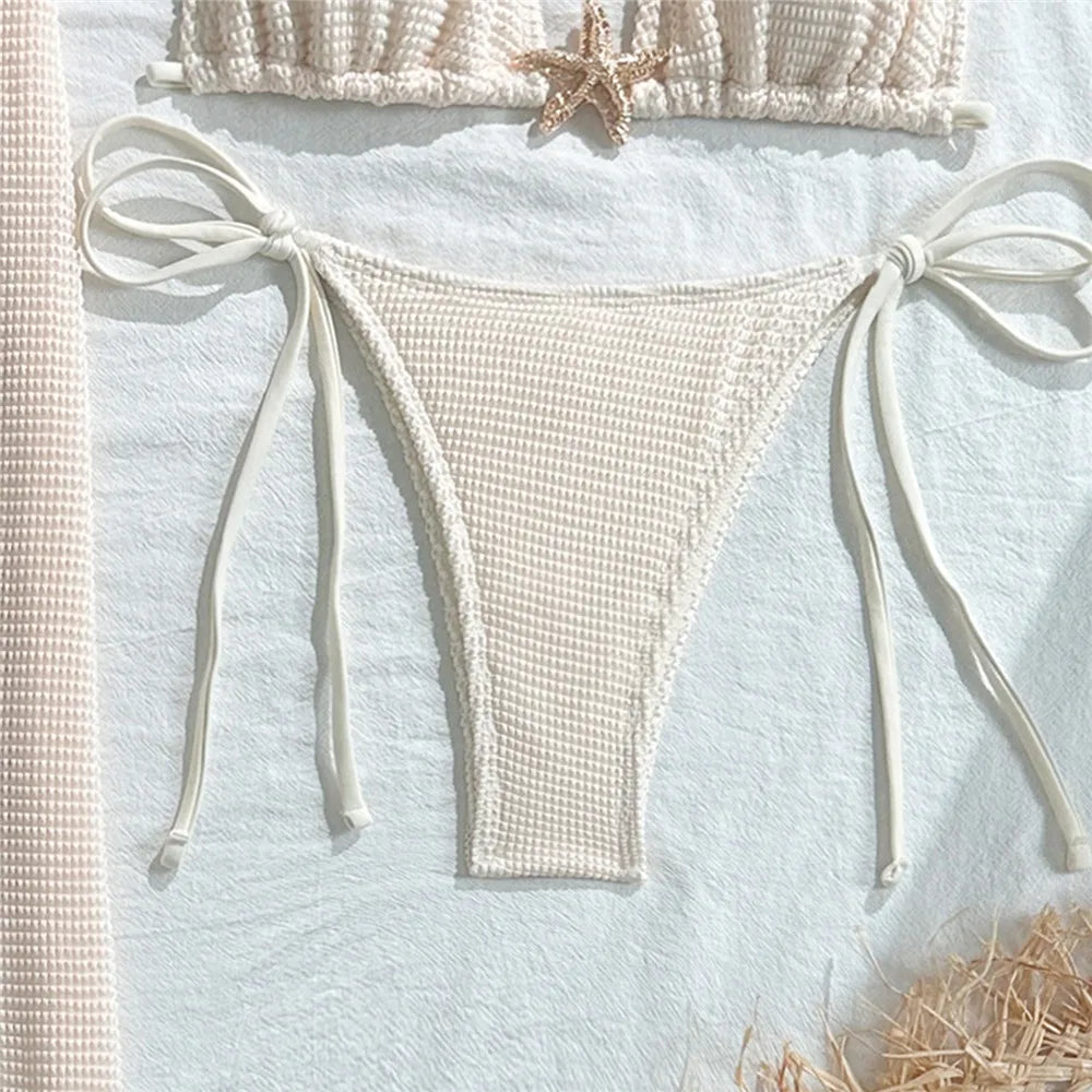 Holiday Starfish Solid Swimwears Halter String Triangle 3 Piece Bikini Set Cover Up Skirts Sexy Swimsuit Women 2025 Bikini Dames