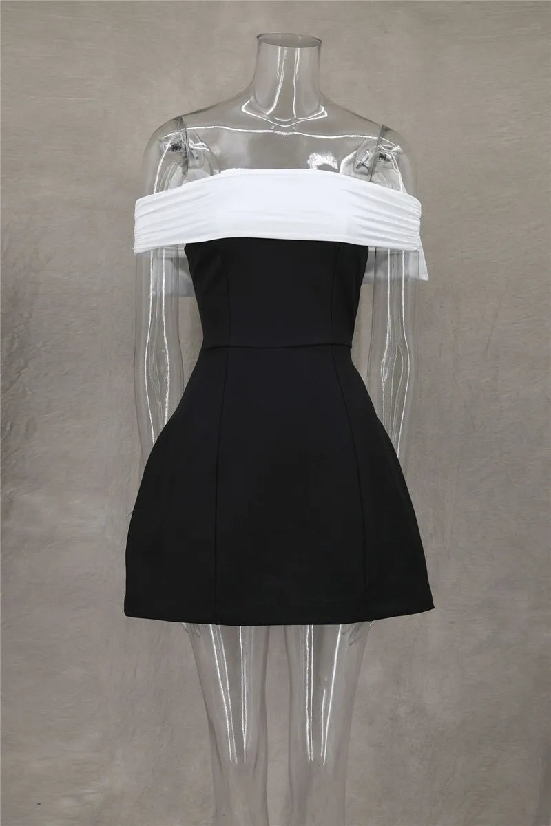 Mozision Bow Backless Sexy Mini Dress For Women Robe Elegant Off-shoulder Strapless Sleeveless A-line Club Sexy Dress Vestido