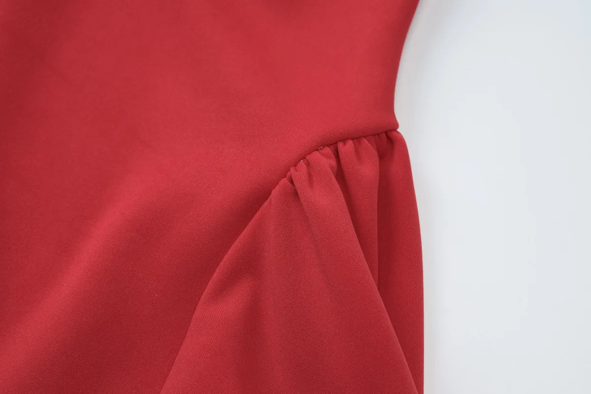 NIDANSSI Red Long Sleeve Evening Party Dress Women 2024 Pleated Robes Elegant Sexy Dress Bodycon Mini Winter Dress Vestidos