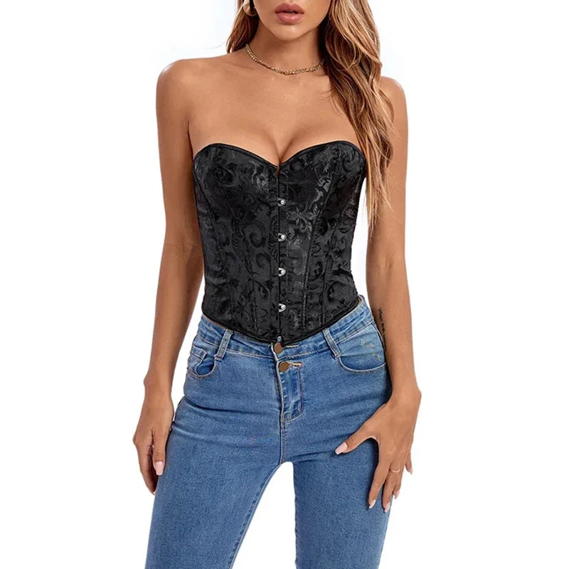 BurVogue Women Short Overbust Corset Crop Tops Strapless Off Shoulder Summer Short Camisole Underwear Female Bustier