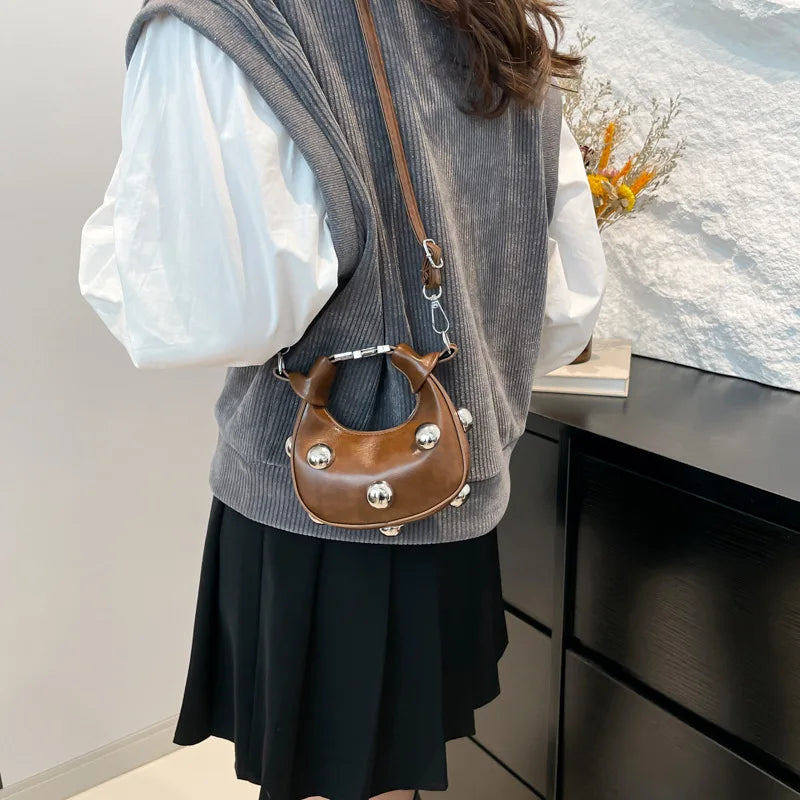 Luxury Satchel Rivet Small Dumpling Purse Personalized Mini Handbag Ladies Fashion Shoulder Bags Solid Color Crossbody Bag