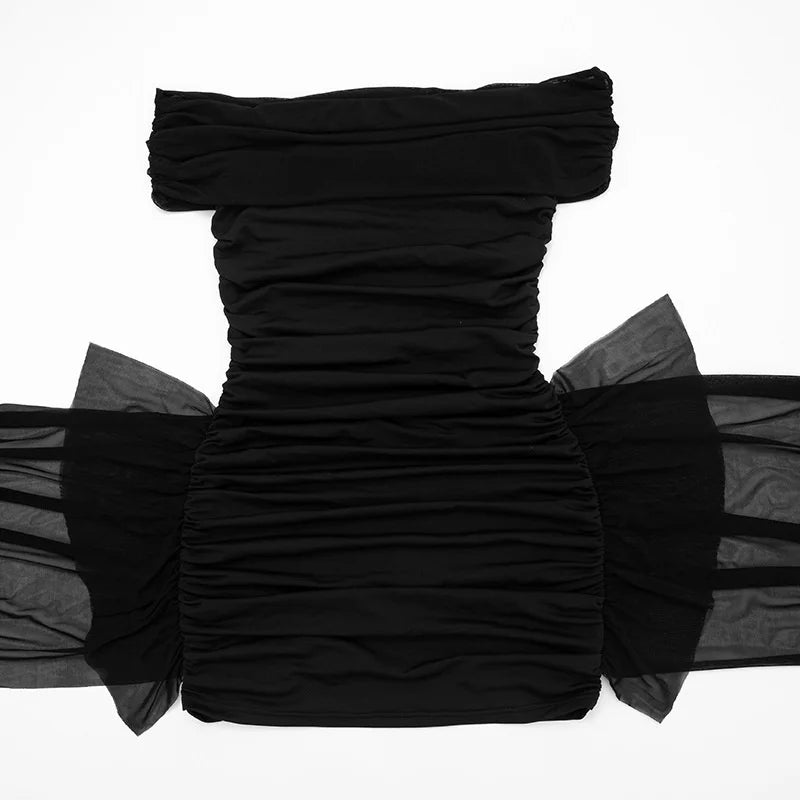 Mozision Off-shoulder Strapless Sexy Mini Dress Women Fashion Mesh Sleeveless Backless Draped Ruched Club Party Dress Female