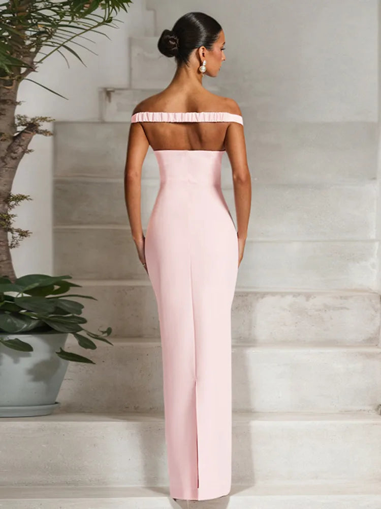 Blifanbo Sexy Elegant Ribbon Maxi Dress For Women Strapless Off-shoulder Sleeveless Backless Fashion Patchwork Party Long Dress