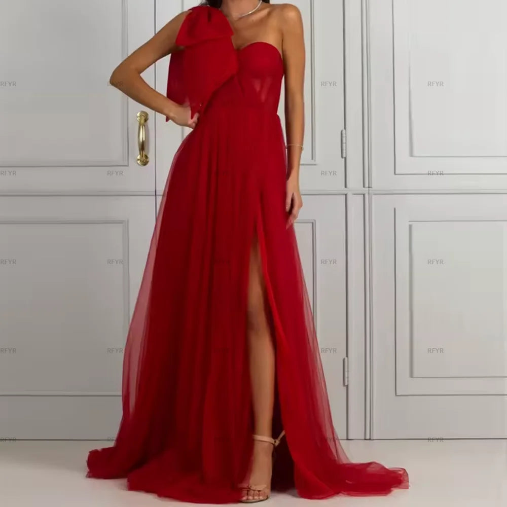 RFYR Yellow One-Shoulder Prom Dress Sweetheart Long Pleat Boned Evening Dress High Split Elegant Formal Party Gown Customized