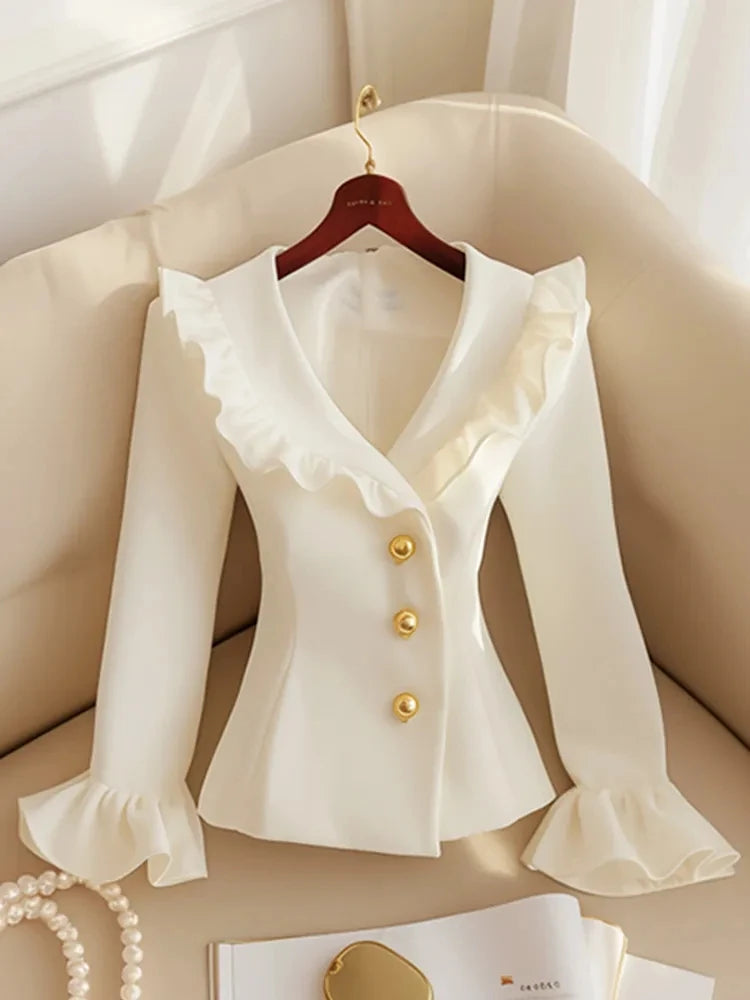 Spring And Autumn 2025 New Jacket Ladies' Blouses Are Unique And Super Beautiful White Receive Waist Overcoat