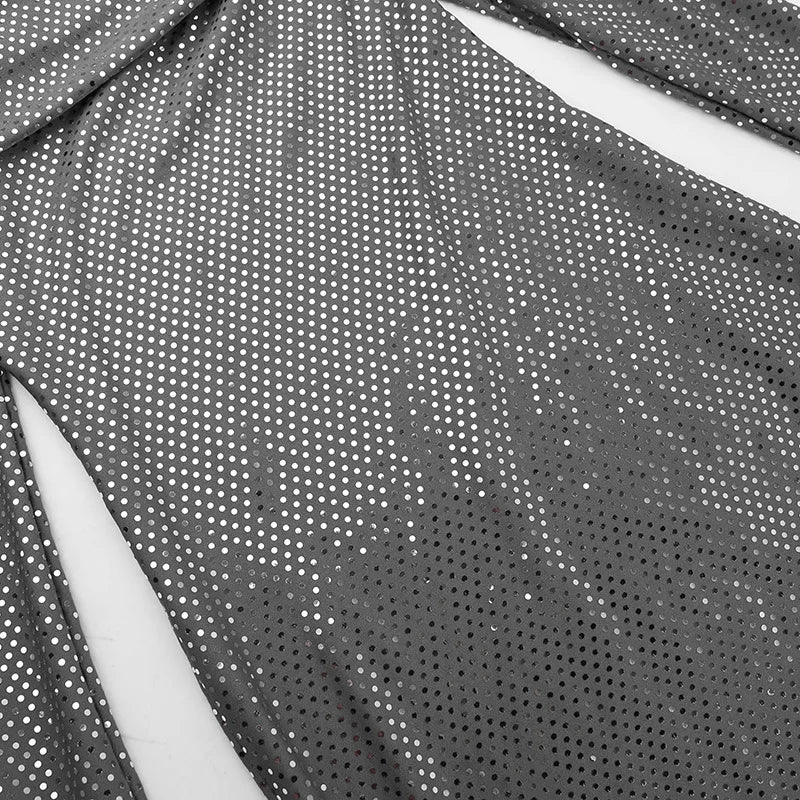 Mozision Elegant Strapless Sparkle Maxi Dress For Women Fashion Off-shoulder Backless Long Flare Sleeve Bodycon Club Party Dress