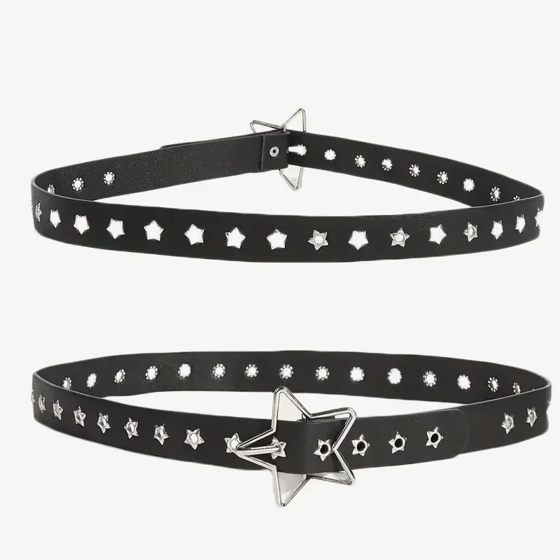 Star Eye Rivet Belt Goth Style Double Pin Buckle Man/woman Fashion Casual Punk Style Pu Leather Waistband for Jeans Y2K Belt