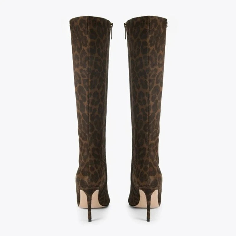 European and American Women's High-heeled Snake Patterned Pointed Side Zipper High Boots, Oversized Slimming Knee High Boots