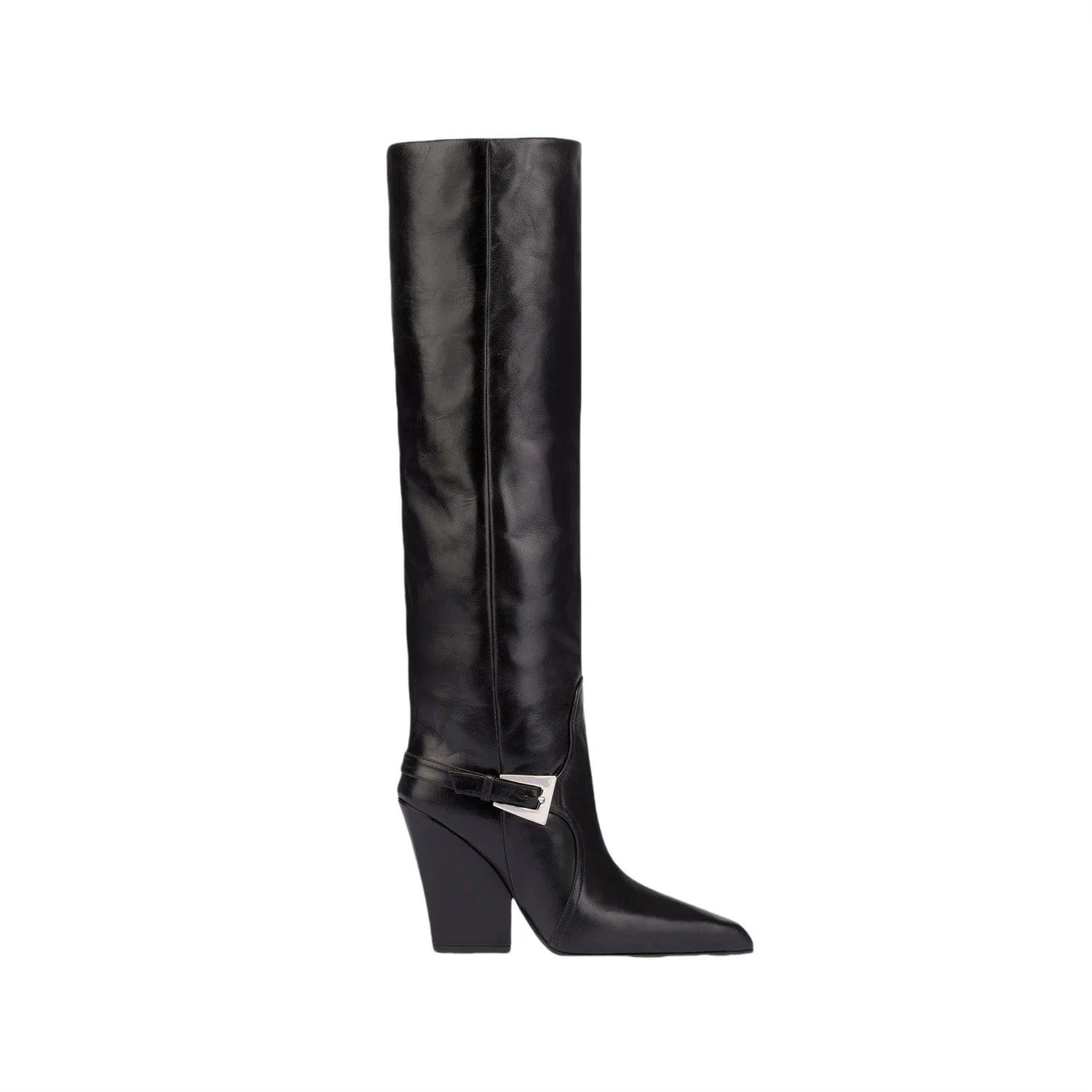 Ladies' Autumn and Winter Long Boots with Square Toe, Thick Heel, One Foot, Belt Buckle, Sleeve, Large Size, Knee High Boots