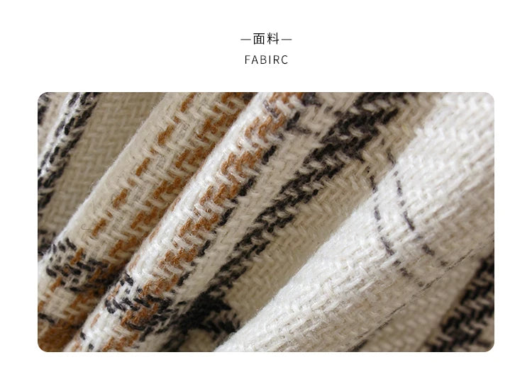 Lautaro Autumn Winter Long Loose Warm Plaid Wool Blends Trench Coat for Women Raglan Sleeve Belt Double Breasted Woolen Overcoat