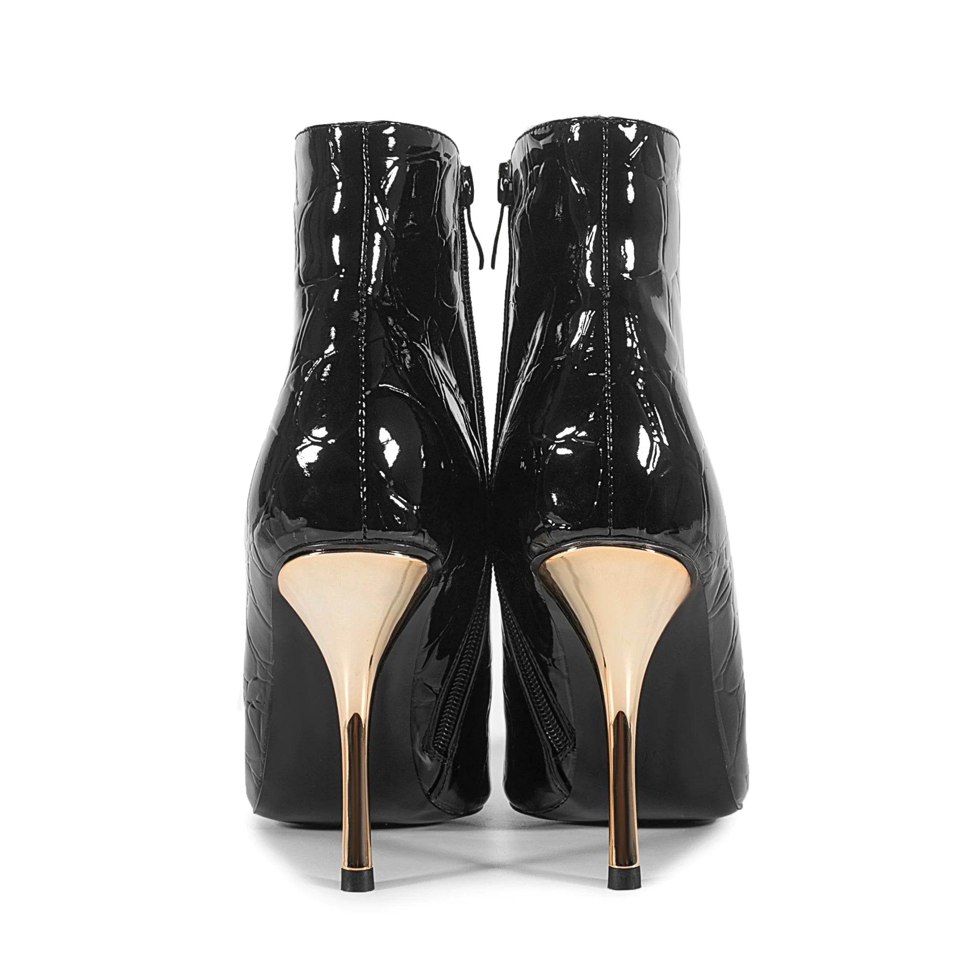 2025European AndAmerican Women's Autumn Andwinter New Style Metal High Heels,advanced Stonepattern Sidezipper Pointed Shortboots