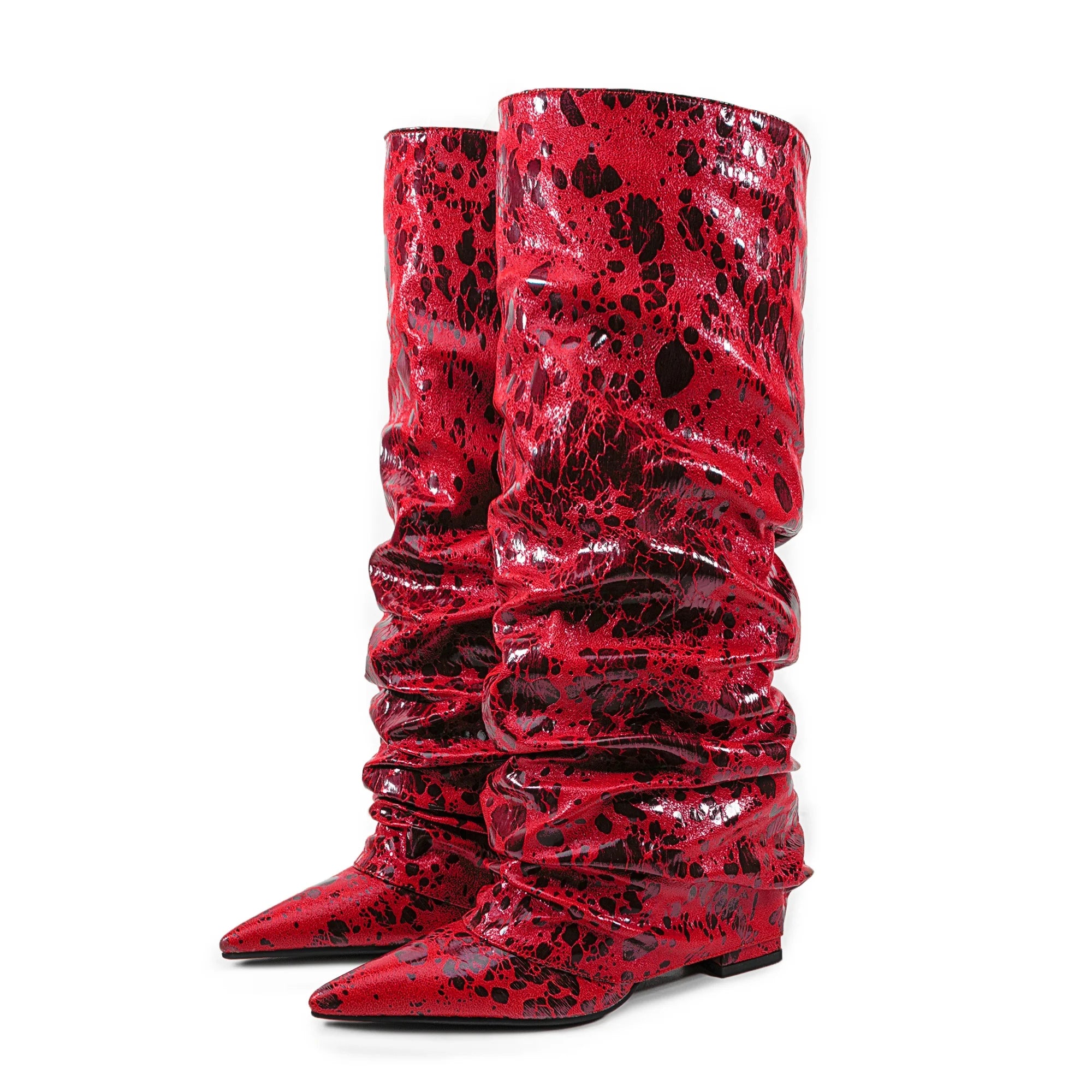 2025 European AndAmerican Women's Autumn and Winter Super Migration Coarse High Heels Fashion Pleated Pointed Sleeve Skirt Boots