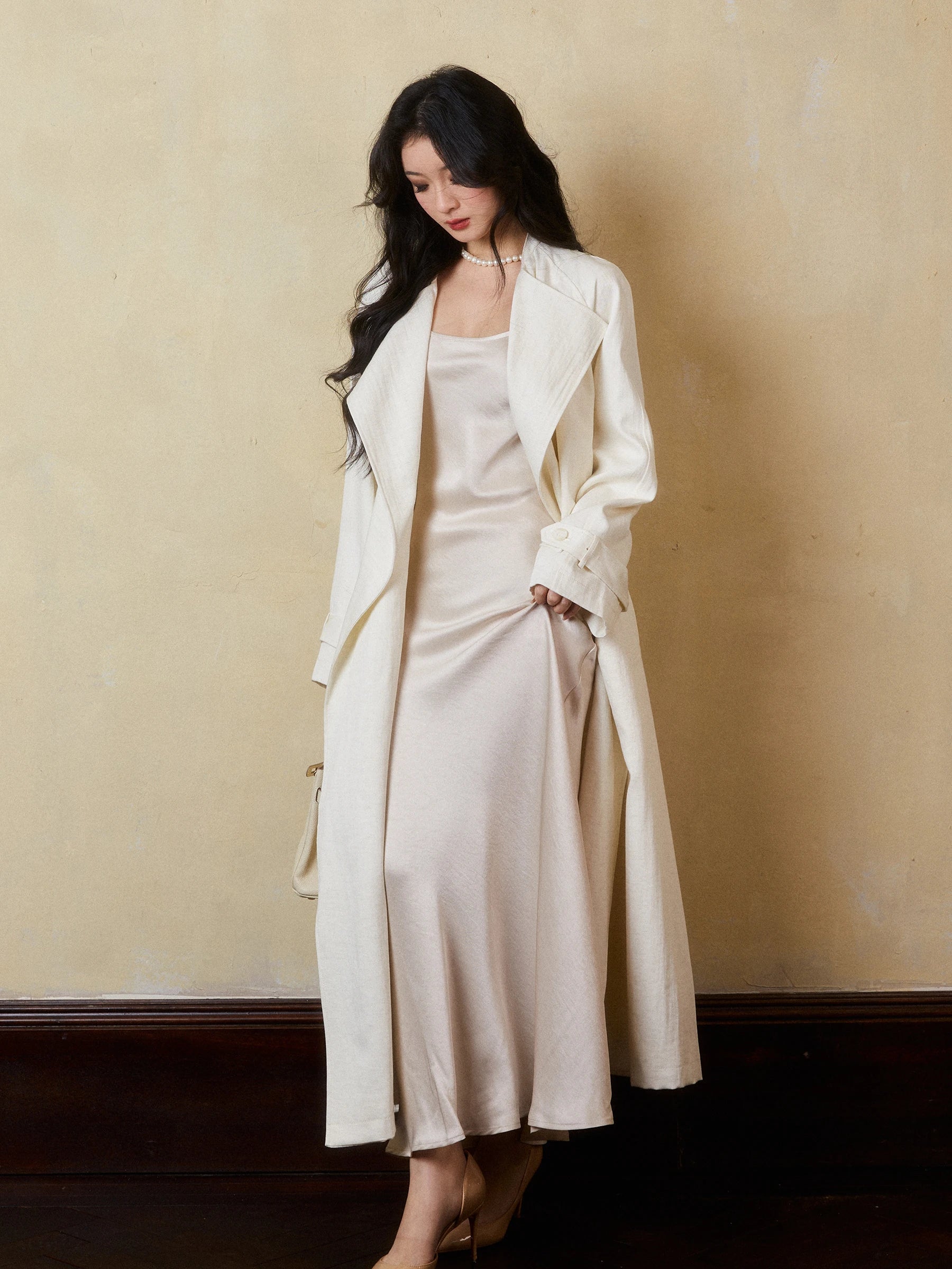 Lautaro Spring Autumn Oversized Long Linen Trench Coat for Women Sashes Loose Casual Flowy Korean Fashion Clothes Overcoat 2025