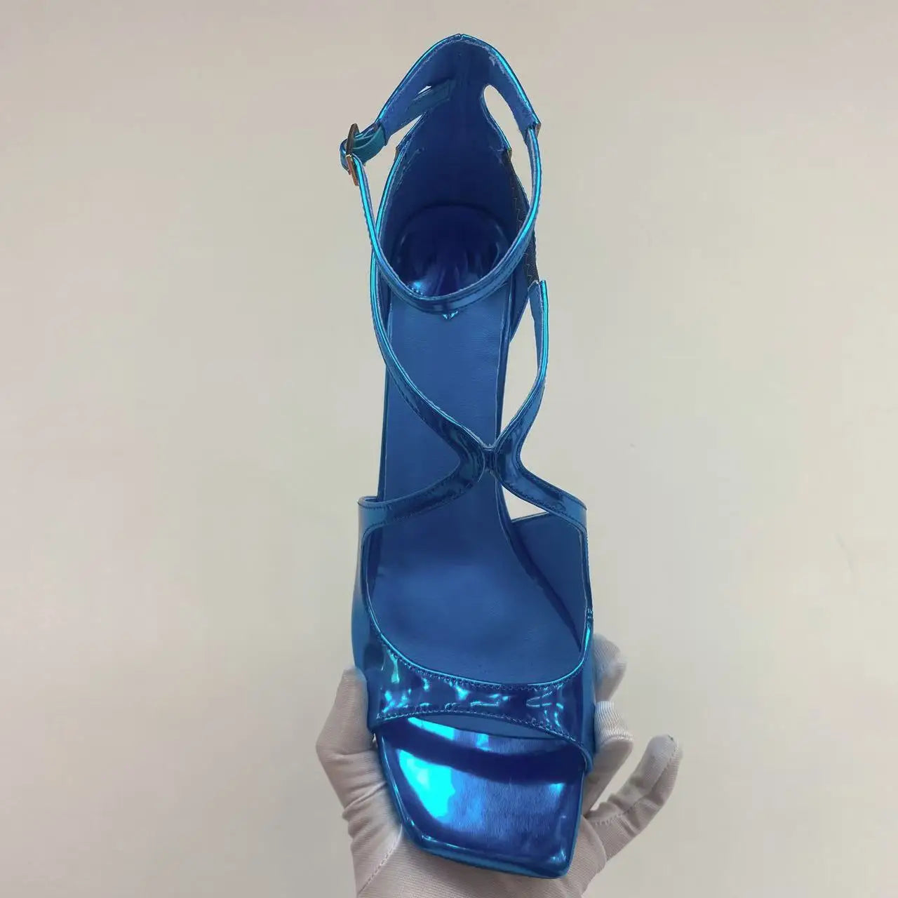 2025 Women's Spring/Summer New Style Glitter Material Fairy Style Cross Buckle with Stiletto High Heels and Open Toed Sandals