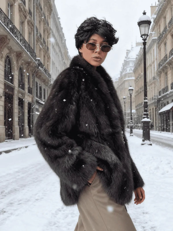 Lady Faux Fur Short Coat Women Lapel Hidden Button Full Sleeve Loose Warm Outwear 2025 New Winter Office Commute Overcoat New Wofashion.xyz