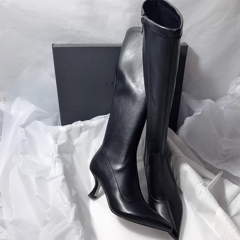 Women's High Boots High Heels Designer Pointed Toe Shoes Winter 2025 Fashion Chelsea Boots New Pumps Elegant Mujer De Zapatos