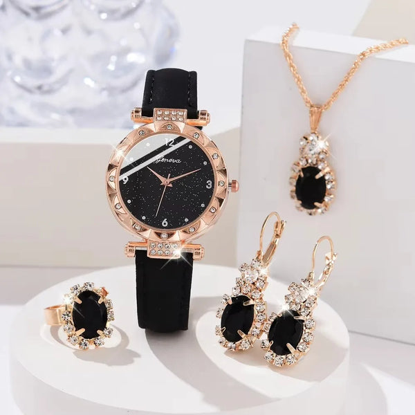 Womens Watches 5Pcs Set Luxury Rhinestone Women Fashion Elegant Wristwatch Quartz Watch For Girl WristWatch Bracelet Gift Wofashion.xyz