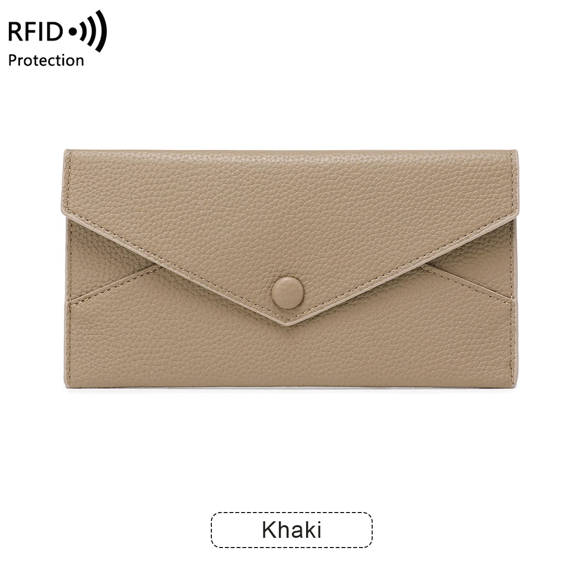 RFID Anti-Theft Purse for Women, Lychee Print, Soft Leather, Envelope Long Wallet, Ultra-thin, Portable, Simple Hand Bag