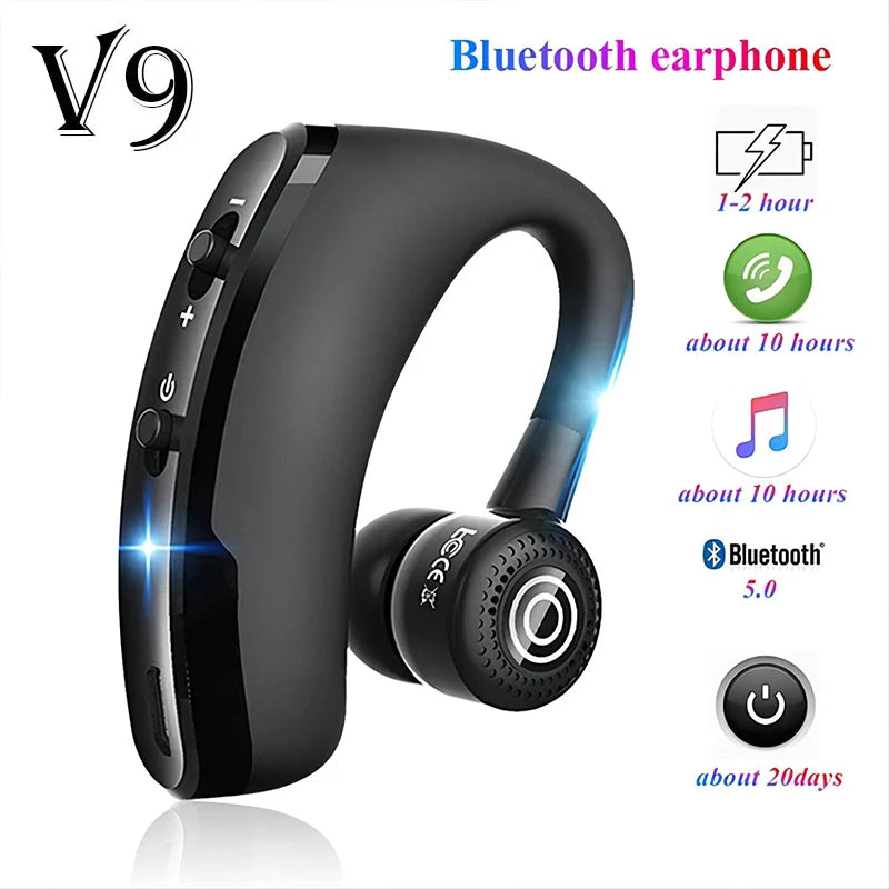 Wireless Earphones One Ear Bluetooth Headphones V9 TWS In-Ear EarHooks HiFi Mini Handsfree Car Calls Headset With Microphone Wofashion.xyz