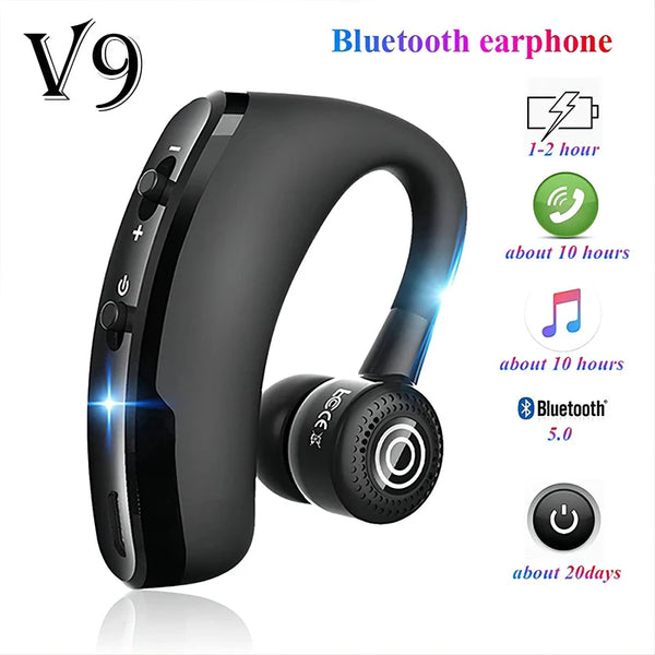 Wireless Earphones One Ear Bluetooth Headphones V9 TWS In-Ear EarHooks HiFi Mini Handsfree Car Calls Headset With Microphone Wofashion.xyz