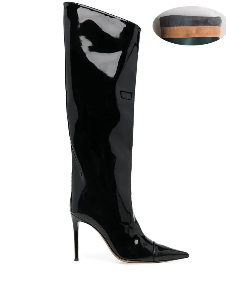 2022 Women's New Stone Print Boots Sexy Runway Stiletto Pointed Toe Women's High Boots 10cm High Heel Side Zip Women's Boots