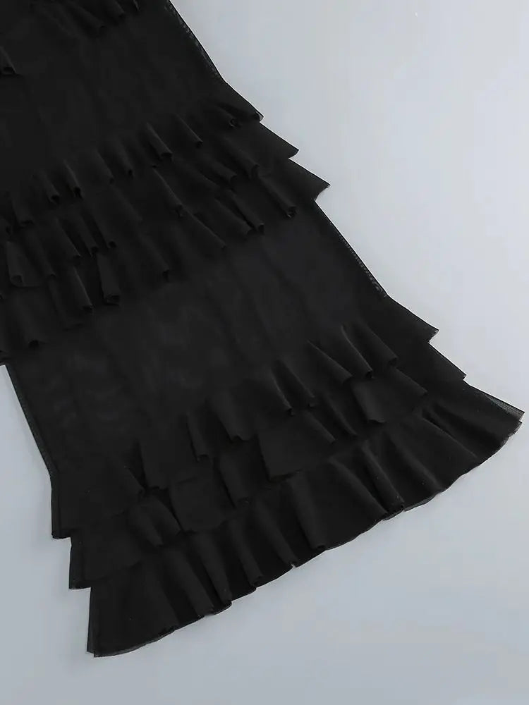 New 2025 Women Celebrity New Sexy Strapless Black Lace Mesh Long Bodycon Dress Elegant Evening Party Club Dress