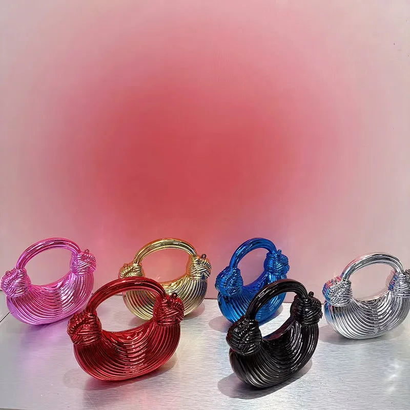 Mini Golden Evening Bag Purses and Handbags Luxury Designer Shoulder Bags Knot Noodle Party Wedding Acrylic Shiny Clutch Purse