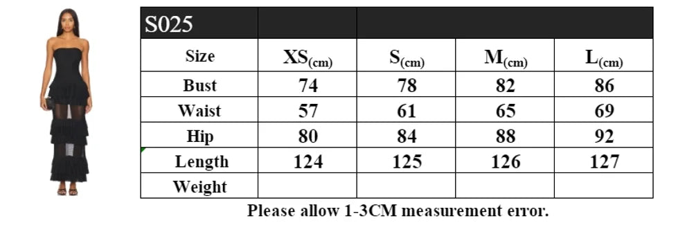 New 2025 Women Celebrity New Sexy Strapless Black Lace Mesh Long Bodycon Dress Elegant Evening Party Club Dress