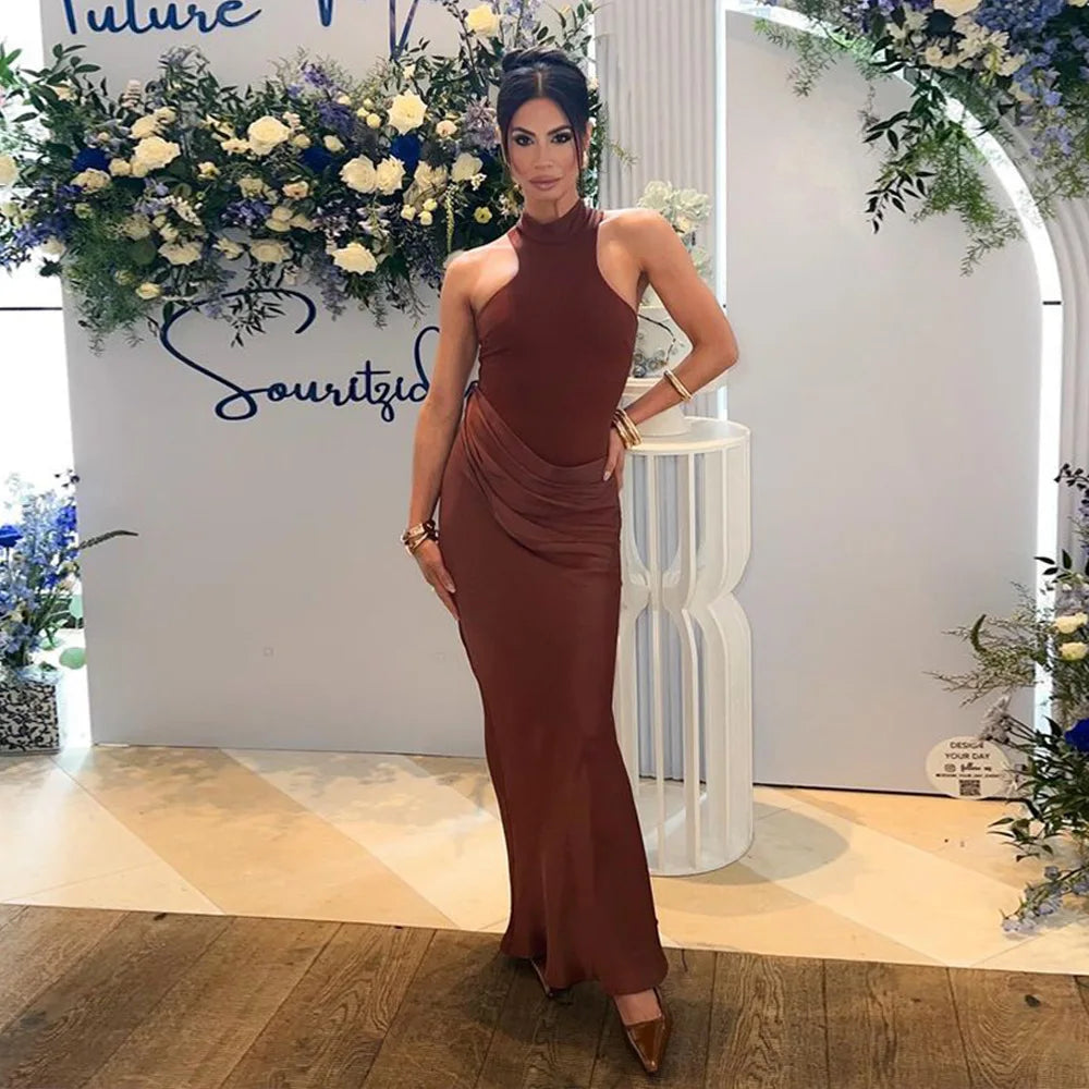 Mozision Women Sexy Party Club Evening Bodycon Sleeveless Long Dress Backless Soild Color Elegant Summer Dress