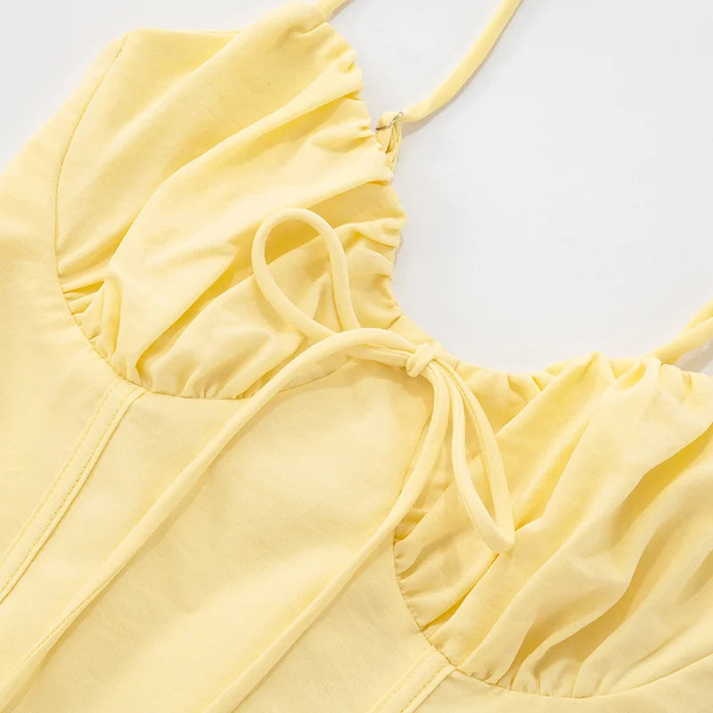 Mozision Spaghetti Strap Lace-up Sexy Mini Dress Women Elegant Off-shoulder Sleeveless Backless High Waist A-line Club Dress