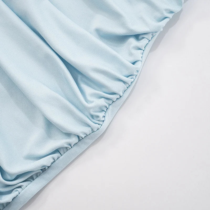 Mozision Metal Buckle Off-shoulder Sexy Mini Dress Women Robe Fashion Strapless Sleeveless Backless Bodycon Ruched Club Dress